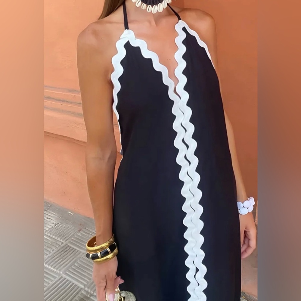 Commense Zig Zag Edge Halter Midi Dress
